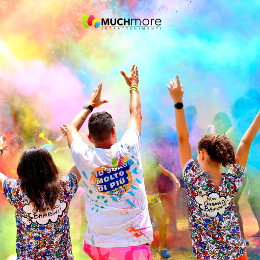 Colorful powder party, joy and fun outdoors.